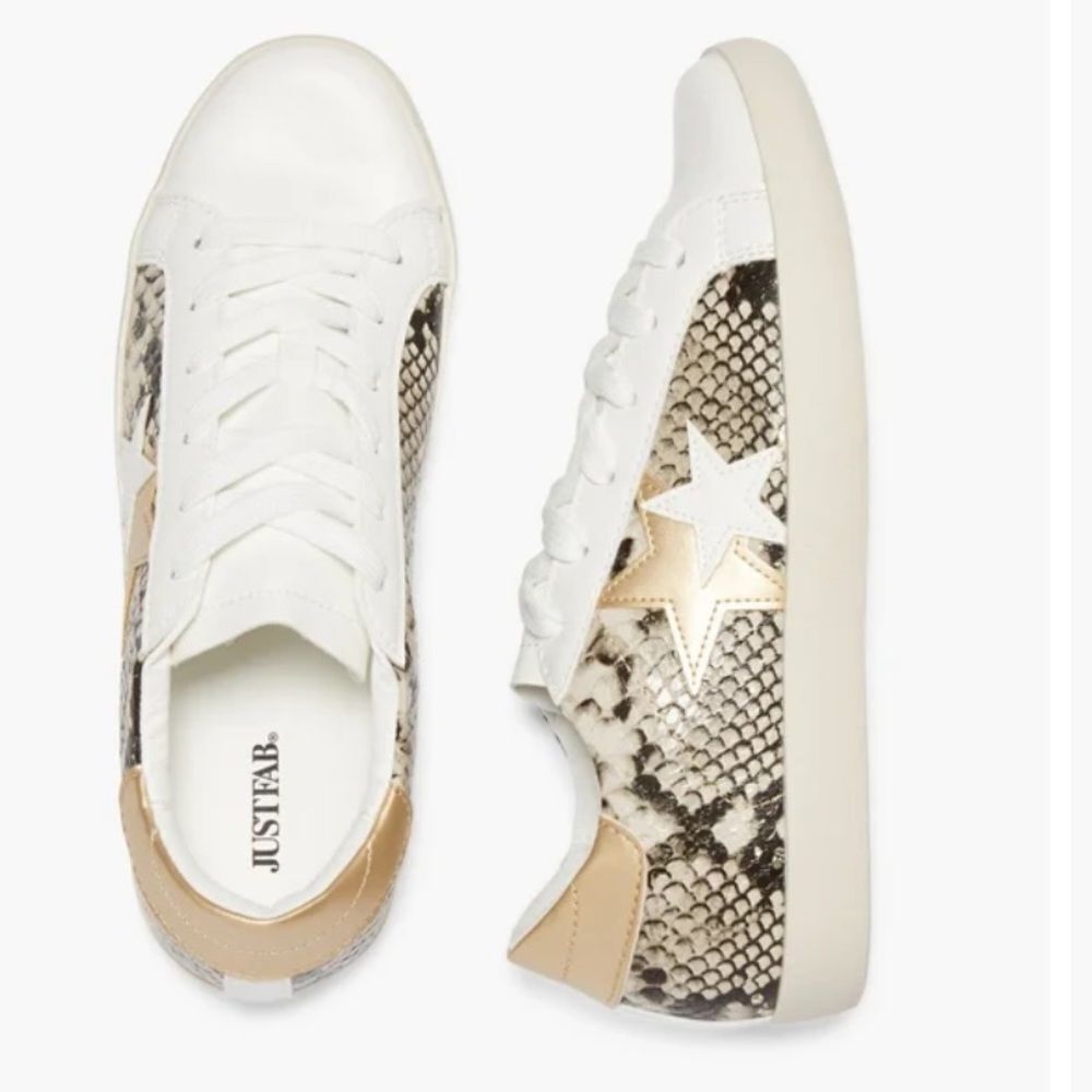 Justfab Zaylee Snakeskin Sneakers Goldsnake 6 Nwt In Packaging